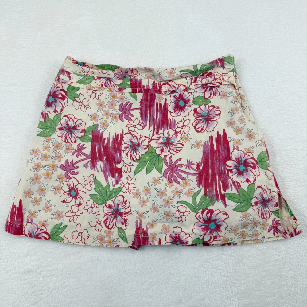 Vintage Y2K Nostalgia Floral Skort Medium Cream Pink Tropical Boho